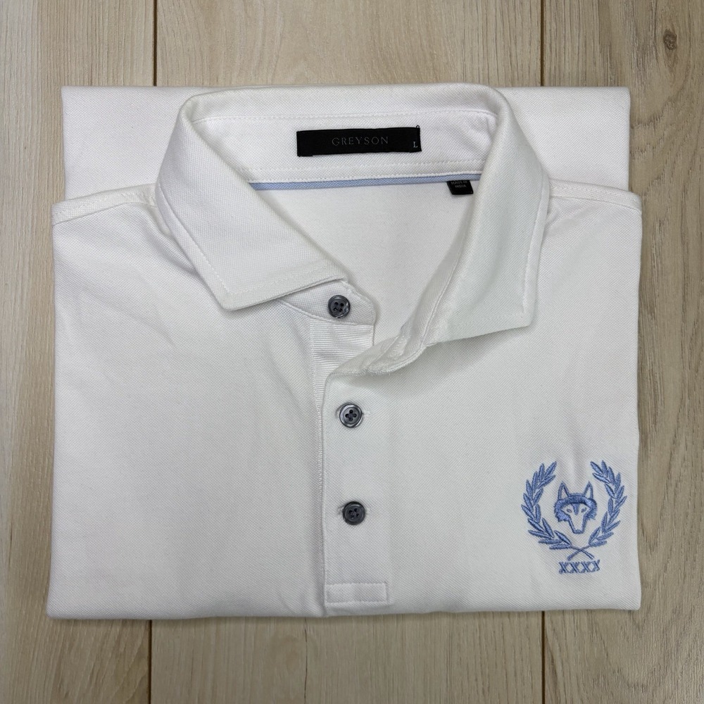 Greyson Pique Knit Emblem Polo Shirt Mens Size Large White Brrr